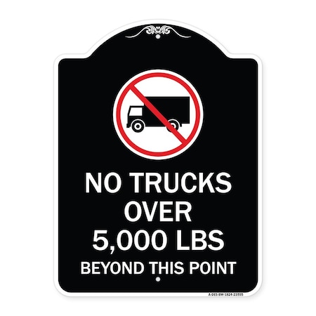 Signmission No Trucks Over Beyond This Point W/ Graphic Heavy-Gauge Aluminum Sign, 24" x 18", BW-1824-23555 A-DES-BW-1824-23555